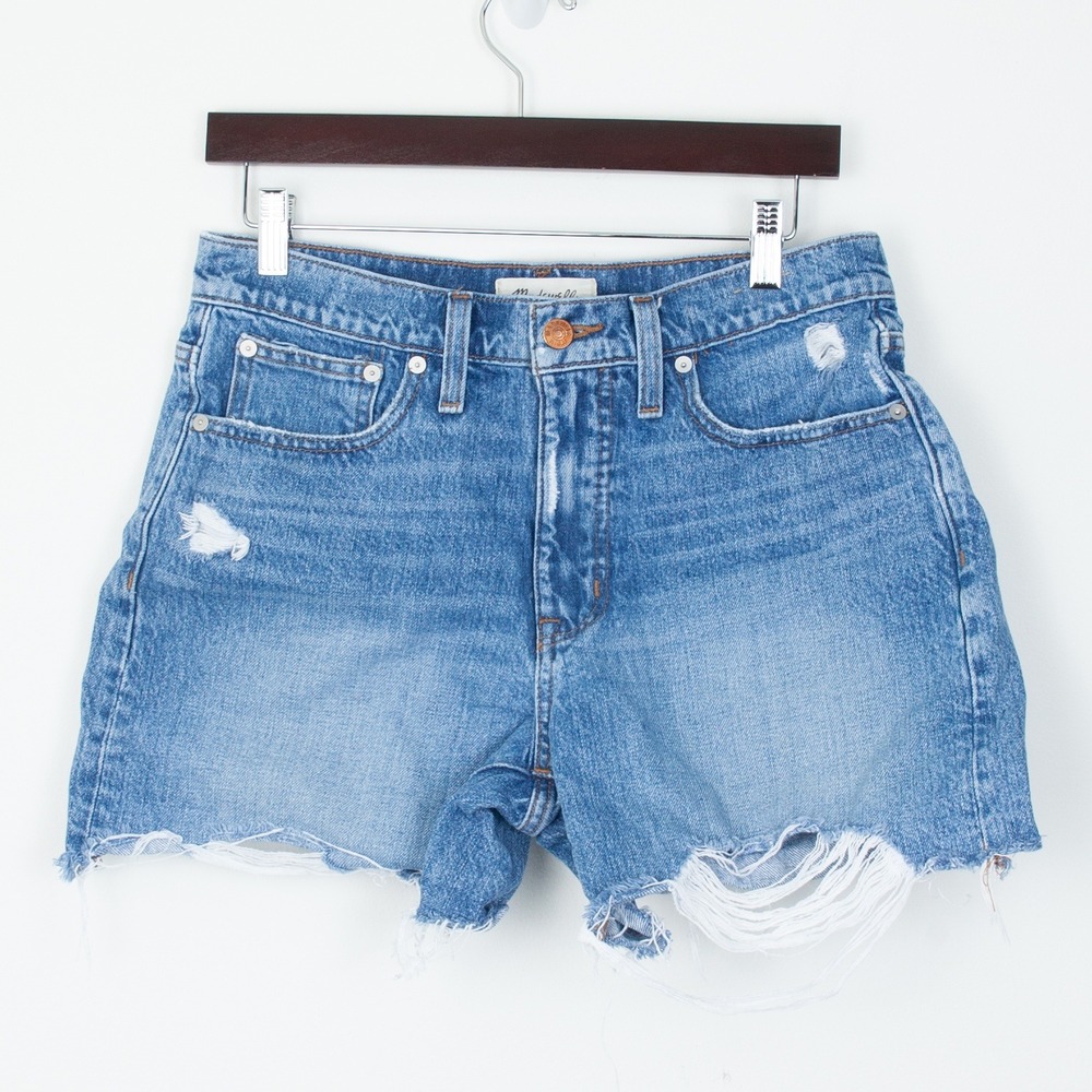 Madewell Relaxed Mid Length Denim Shorts Womens 27 Light Wash Raw Hem Distressed